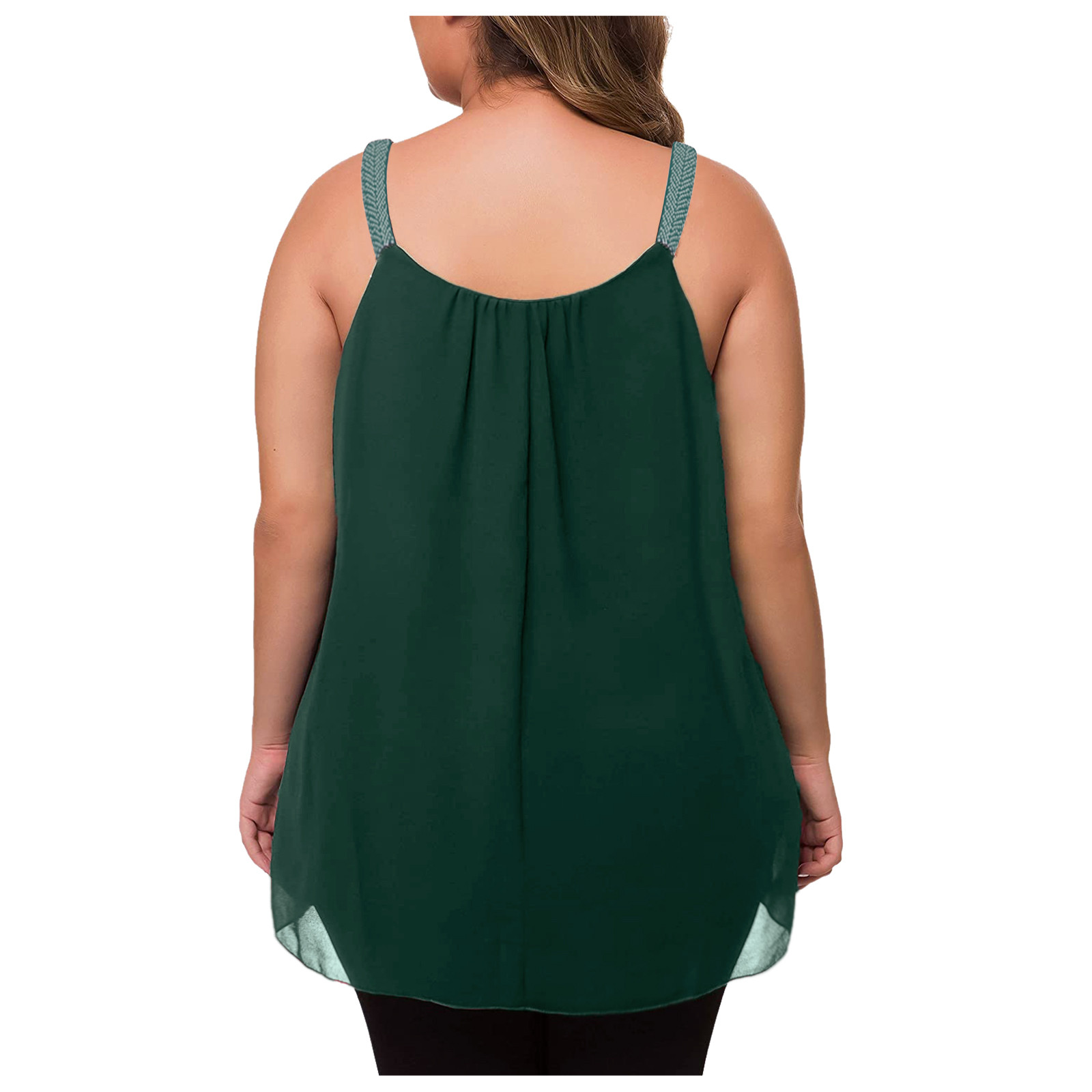thumbnail image 1 of Camiseta sin mangas con tirantes de encaje y pliegues de gasa lisa para mujer, tallas grandes - Sin mangas, cuello redondo, poliéster/gasa, ropa de playa para el verano, 1 pieza, 1 of 7